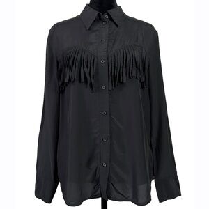 Paris Atelier & Other Stories Fringe Black Long‎ Sleeve Button Up Shirt Womens 4
